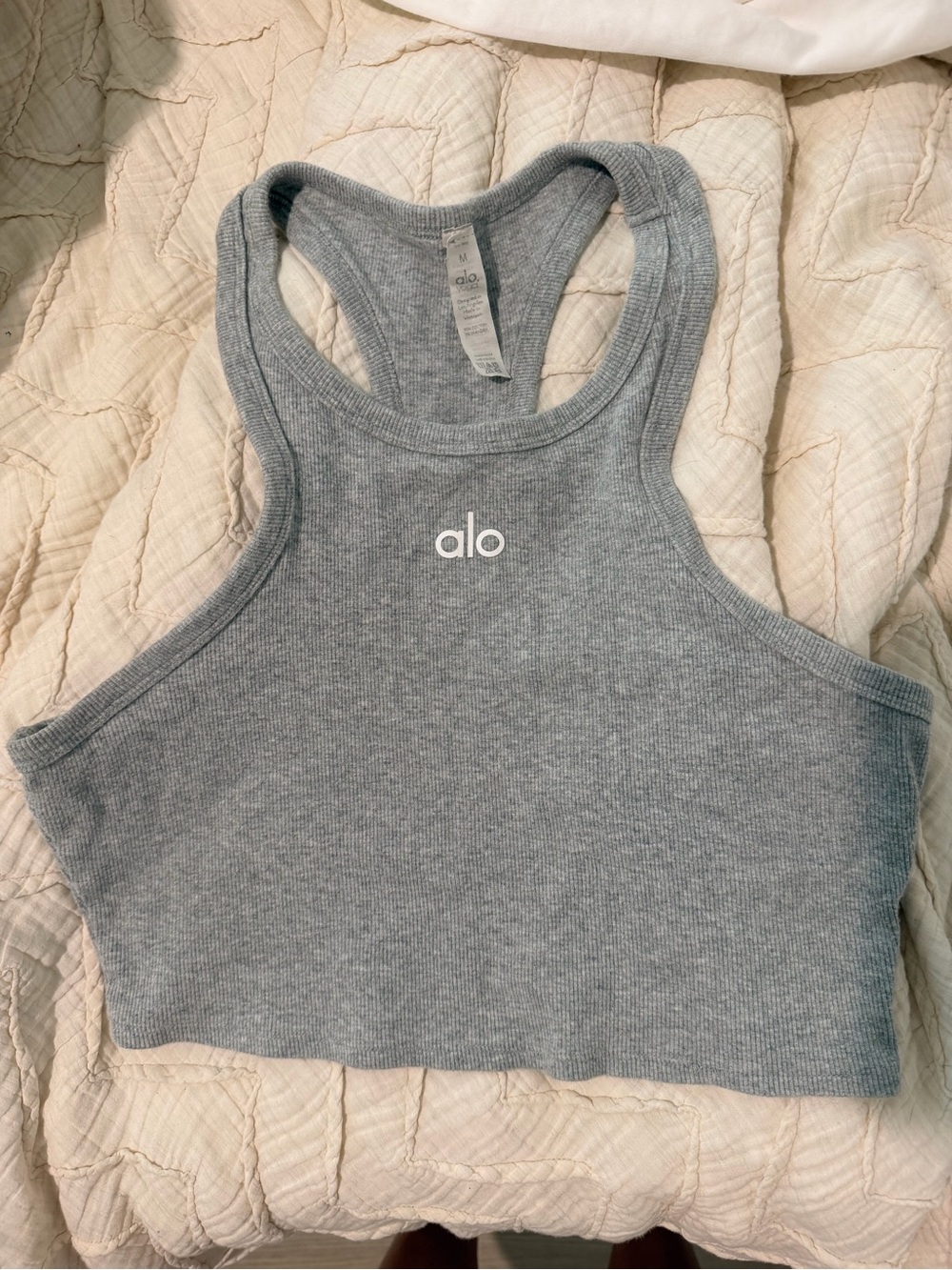 ALO Yoga Grey Ribbed Racerback Crop Tank